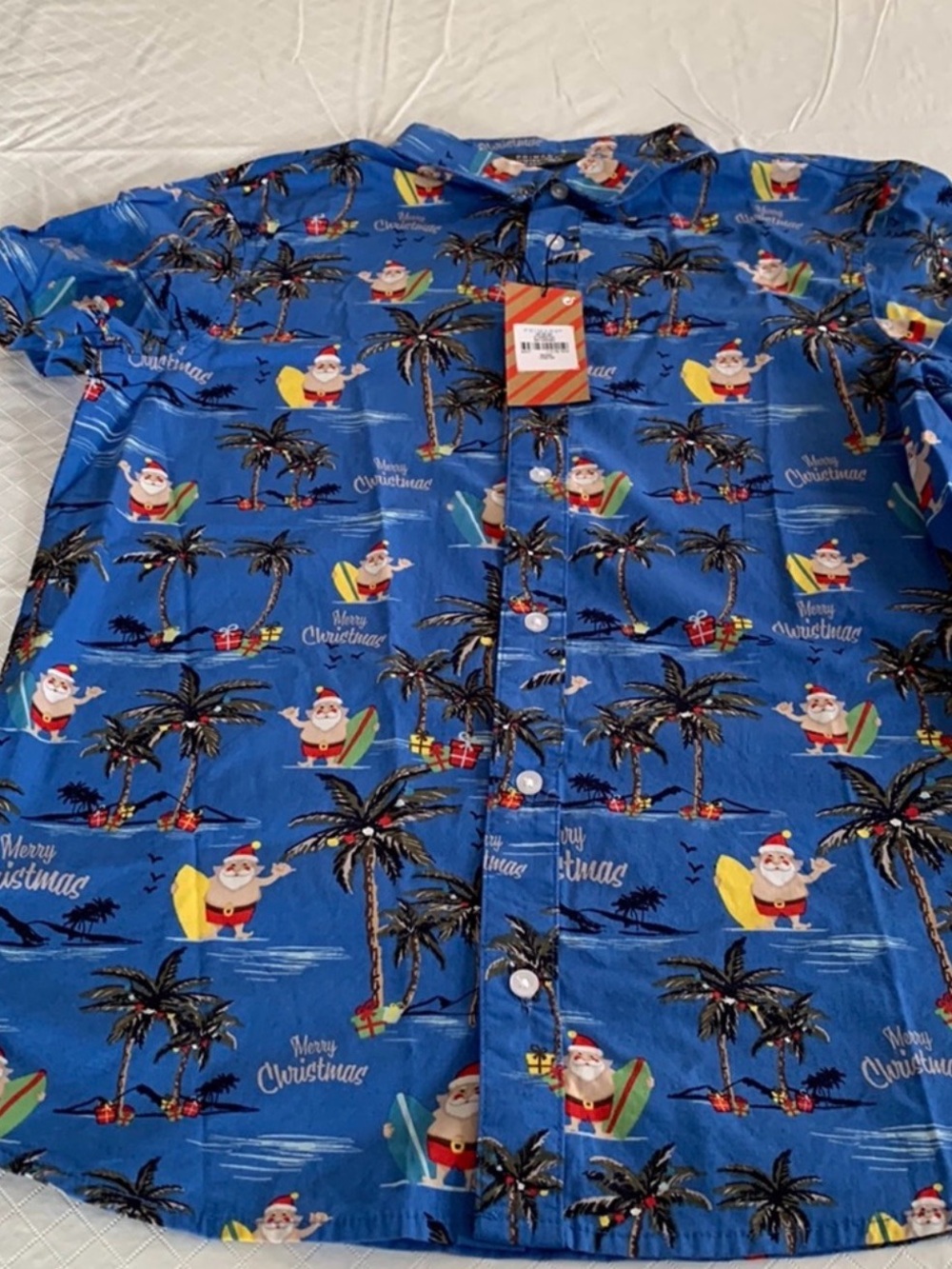 Primark Blue Tropical Santa Print Button-Down Shirt - Kids